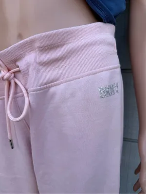 Women’s DKNY logo rhinestone drawstring sport pink jogger sweatpants size small thumbnail 2