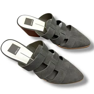 Dolce Vita Dark Grey Suede Pointed-Toe Fisherman Cage Slip-On Block Heel Mules thumbnail 3