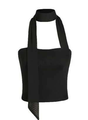 Cider Together For(never) Cropped Mesh Scarf Black Top XXS thumbnail 1