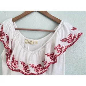 Anthropologie Moulinette Soeurs White/Red Julieta Ruffled Top Size S Boho Chic thumbnail 7