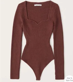 Abercrombie Long-Sleeve Sweetheart Sweater Bodysuit Brown thumbnail 1