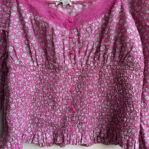 American Eagle Peasant Boho Shirt Cottage Pink Floral 100% Cotton Size Medium thumbnail 2