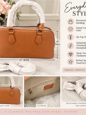 Classic Tan vegan Leatherette Women's Satchel with Detachable Crossbody Strap thumbnail 3
