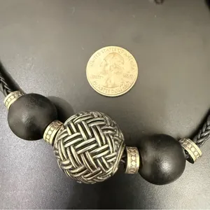BRIGHTON Neema Chunky Ethnic Style Black Braided Cord Beaded Collar Necklace thumbnail 7
