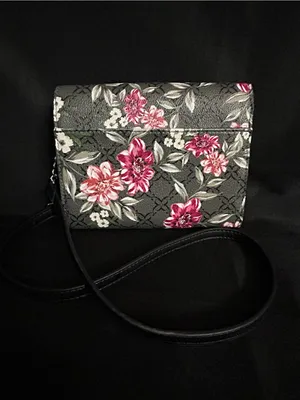 Nine West Black Floral Crossbody with Pink and Cream Blooms thumbnail 2