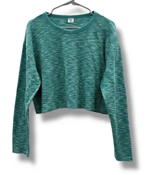 Aritzia Sunday Best Blue Green Space Dye Long Sleeve Cropped Top‎ Sz L thumbnail 1