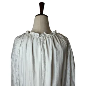 Maison Tara Midi Dress Womens 10 White Striped Excellent Ruffle Wrap V-Neck Puff thumbnail 8