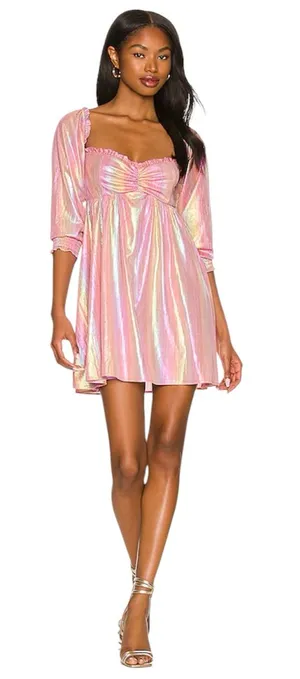 Show Me Your Mumu Downtown Mini Dress Rainbow Sunset Shine Iridescent Size L thumbnail 1