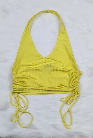 Love J -365 halter neck crop too ruched sides‎ yellow size Large Y2k thumbnail 1