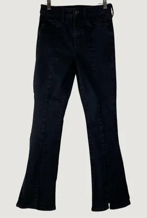 American Eagle‎ Flare Jeans Women Black Front Seam Split Hem High Waisted Sz 4 thumbnail 1
