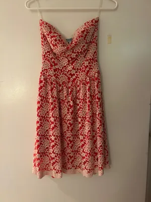Red and White Alma Be Strapless Dress thumbnail 2