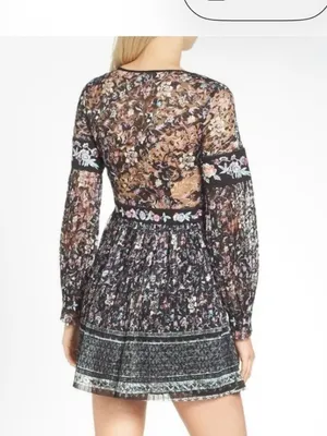FREE PEOPLE Cherry Blossom Embroidered Lace Mini Dress Size 8 thumbnail 3