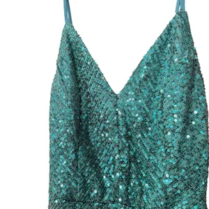 Crystal Doll Sequin V-Neck‎ Spaghetti Strap Lined Mini Dress Green 0 Festive Party Club Rave thumbnail 3