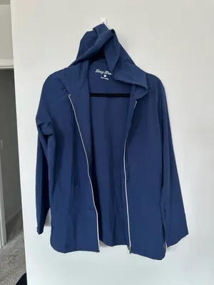 Easy Stretch Long Sleeve Zip-Front Hoodie Blue Medical Scrub Jacket thumbnail 3