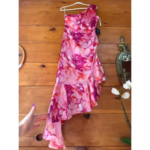 NWT Lulus Divinely Blooming Pink Multi Floral One-Shoulder Midi Dress Party XS thumbnail 5
