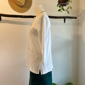 Ralph Lauren White Ribbed Lace Up Western Long Sleeve Cotton Top Size Medium thumbnail 3