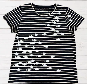 J.Crew Fishy Collector Tee XL Navy‎ Stripe Fish Print Cotton Coastal Top thumbnail 1
