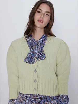 Green gem Button-Up Cardigan never worn thumbnail 1