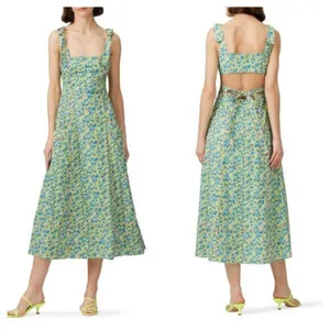 Cinq a Sept Perla Floral Square-Neck Midi Dress in green and blue, 2 thumbnail 2