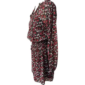 Socialite Floral Chiffon Mini Dress XS Red Black Long Sleeve Smocked Waist NWT thumbnail 4