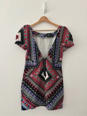 Farm Rio geometric mini dress in red and blue thumbnail 2