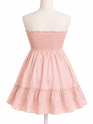 Amazon Coral Strapless Tie-Front Ruffle Mini Dress thumbnail 4