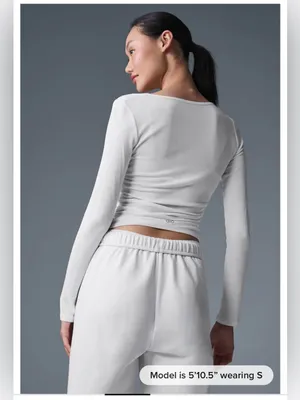 Alo Yoga Gather Long Sleeve Top in White or Ivory thumbnail 2