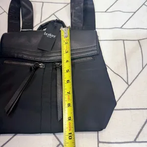 Botkier Backpack‎ Small Black Nylon Leather Trim Logo Straps Zipper Pockets thumbnail 4