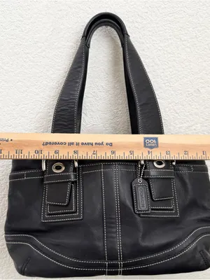 Vintage Y2K COACH F10911 Soho Carryall Satchel Black Leather Contrast Stitching thumbnail 9
