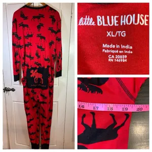 Little Blue House Moose Adult‎ Union Suit Christmas XL Cozy Loungewear Bum Flap thumbnail 2