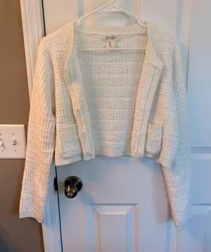 Jessica Simpson Cream Textured Open-Front Cardigan Size L thumbnail 1