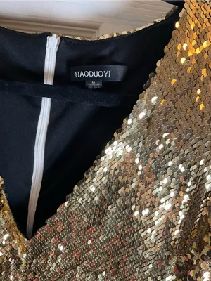 HAODUOYI Gold Sequin V-Neck Long Sleeve Party Romper - Size Medium thumbnail 6