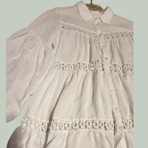 Boho White Tiered Button‎ Down Tunic Crochet Lace Bell Sleeve Top thumbnail 13