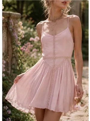 Forever 21 Women’s Sz M Light Pink Cami Dress Whimsical Chiffon Embroidered Mini thumbnail 1