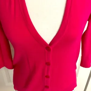 Gap|| Pink 3/4 sleeve cardigan sweater with button accent on sleeves thumbnail 2