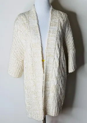 POL Ivory Chunky Knit Short Sleeve Cardigan thumbnail 1