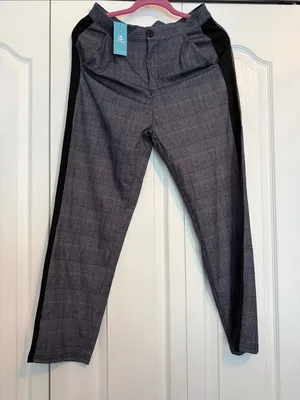 Cupshe Gray Plaid Straight-Leg Pants with Black Side Stripe thumbnail 1