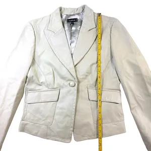 bebe Vintage Y2K Pastel Green Genuine Leather Blazer Jacket Womens L thumbnail 6