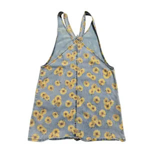 SO Sunflower Denim Pinafore Dress Womens L Blue Floral Zip Jumper Excellent thumbnail 6