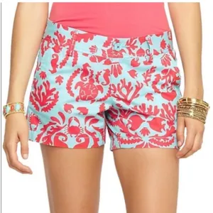 Lilly Pulitzer‎ NEW Don’t be Shellfish Callahan Aqua Coral Turtle Shorts Size 0 thumbnail 1