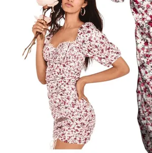 For Love and Lemons Melrose White Pink Floral Ruched Mini Cocktail Dress Large thumbnail 1