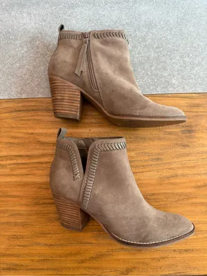 Dolce Vita Taupe Suede Ankle Booties Whipstitch Trim Block Heel Size 8 thumbnail 6