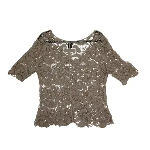 Questions by Say What? Beige Cotton‎ Crochet Lace Cardigan Top V-Neck Large thumbnail 2