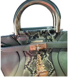 Mia K Collection Forest Green Snakeskin Satchel Handbag Gold Hardware MKF-7115GN thumbnail 4