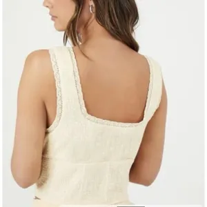 Forever 21 Soft Yellow Gauze Peasant Corset Floral Crop Tank Blouse Size L‎ thumbnail 2