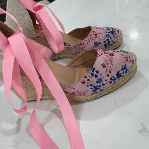 JustFab Pink Floral Wedge Espadrilles thumbnail 4