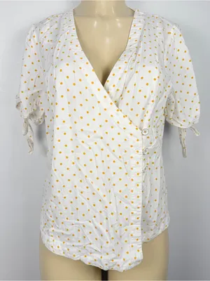 Maeve Anthropologie Louise Wrap Top Sz 14 Polka Dots Linen Blend Shirt thumbnail 1