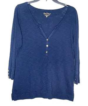Lilly Pulitzer Women Top Front Button 3/4 Sleeve Notched V Neck Blue Size‎ Small thumbnail 1