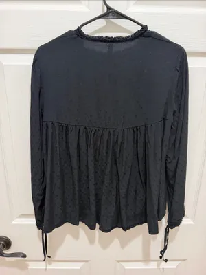 Zara Trafaluc Black Swiss Dot Babydoll Blouse - Size S thumbnail 6