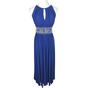 R&M Richards Royal Blue Beaded Empire Waist Keyhole Evening Gown Size 6 thumbnail 2